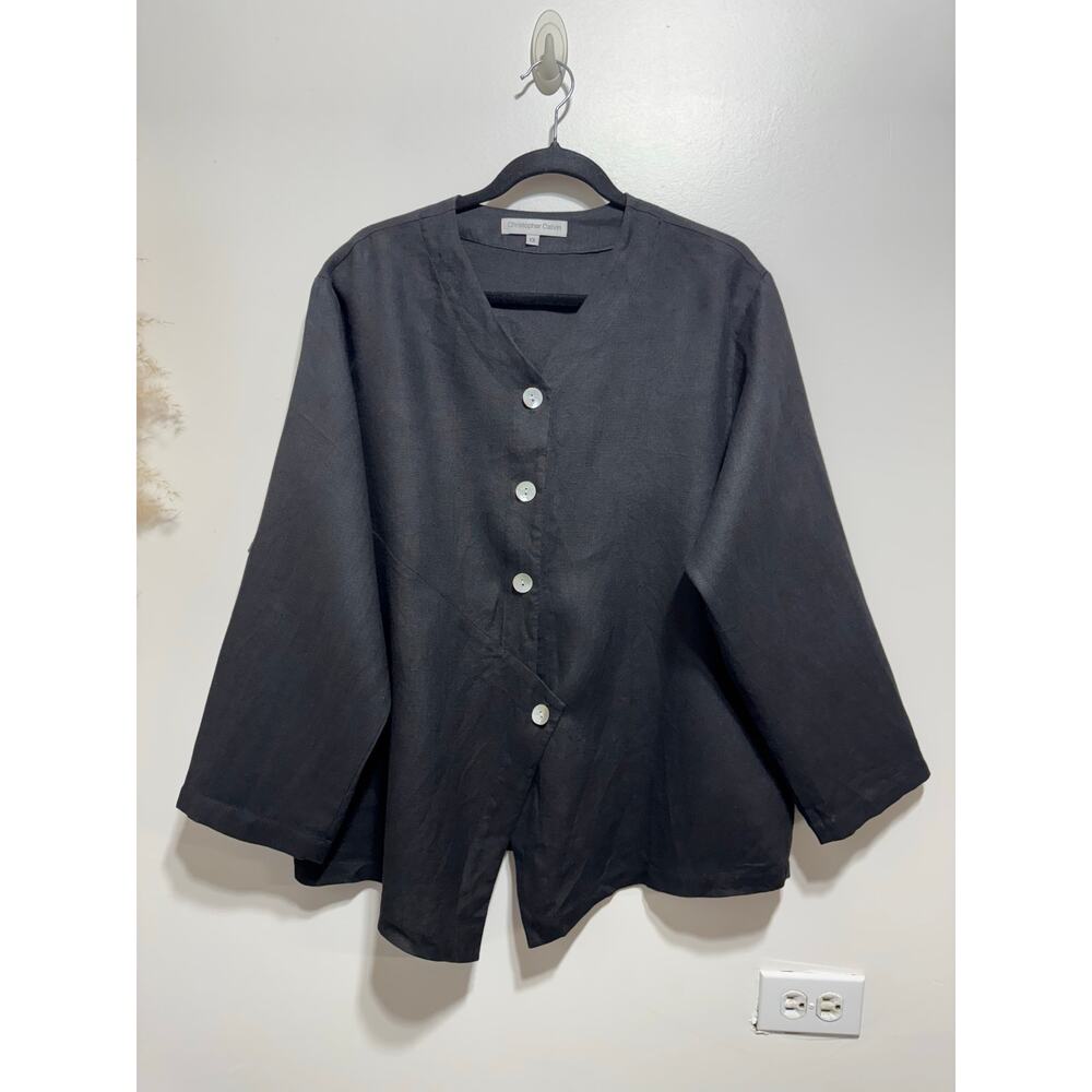 Christopher Calvin Women’s Size 1X 100% Linen Lagenlook Asymmetric Button Blouse